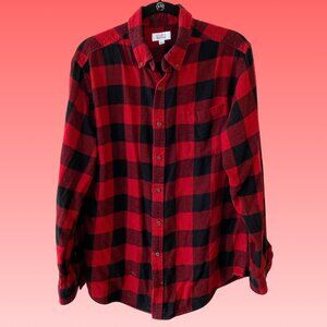 Mens Croft & Barrow Red Black Plaid Flannel Shirt Large Preloved Cozy Lumberjack